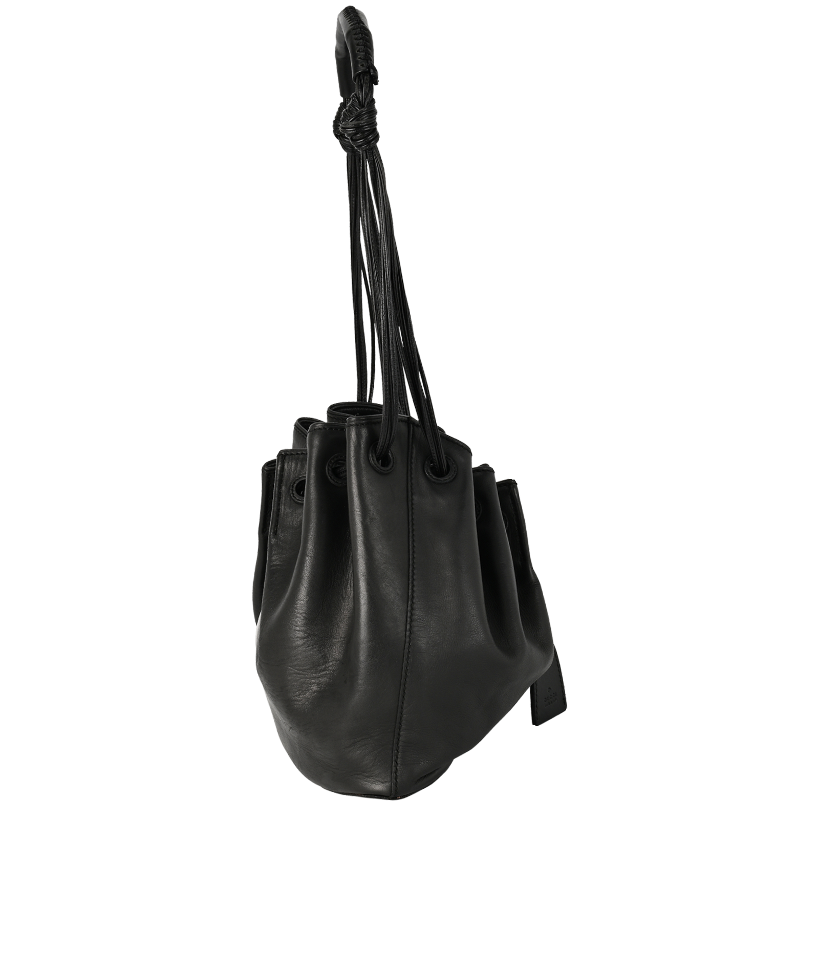 Drawstring Shoulder Bag, &pound;320, Handbags, Black, Leather, Side view